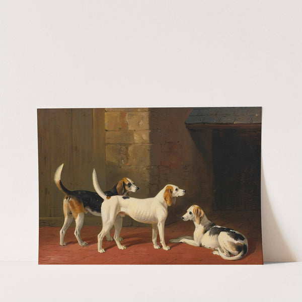 Three Fox Hounds In A Paved Kennel Yard by William Barraud
