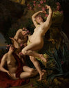 Three Graces garlanded with roses (1856)