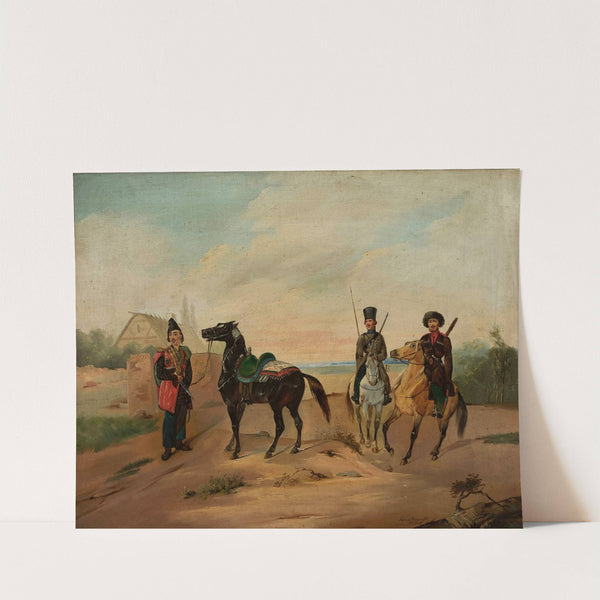 Three horsemen on the road by Tadeusz Brodowski