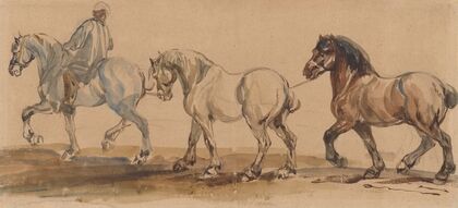 Three horses harnessed one behind the other (1845-1848)
