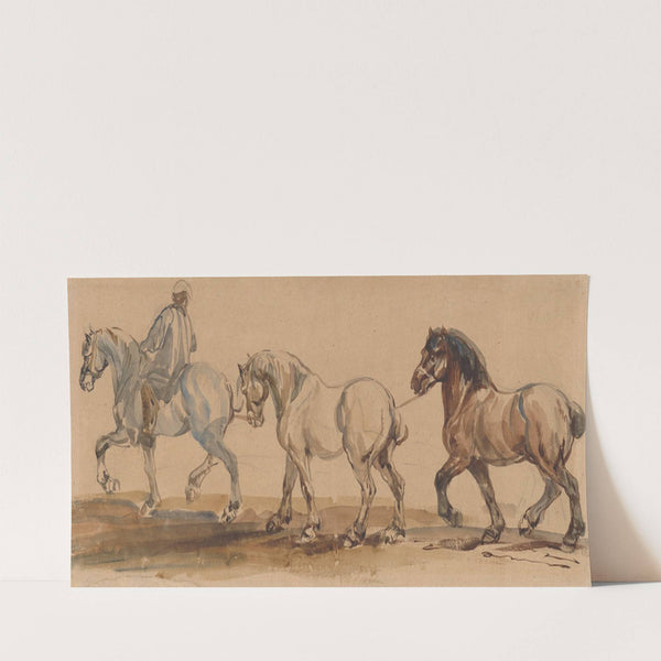 Three horses harnessed one behind the other (1845-1848) by Piotr Michałowski