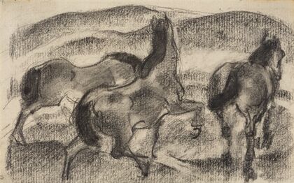 Three Horses in a Hilly Landscape