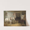 Three horses in a stable feeding from a manger by John Frederick Herring Jr.