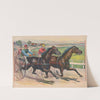 Three horses with jockeys running a harness race (1892) by Calvert Litho. Co