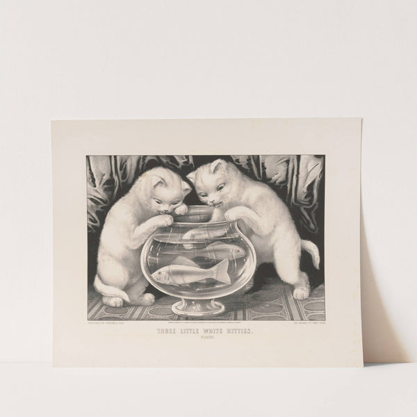 Three little white kitties – fishing (1871) by Currier & Ives.