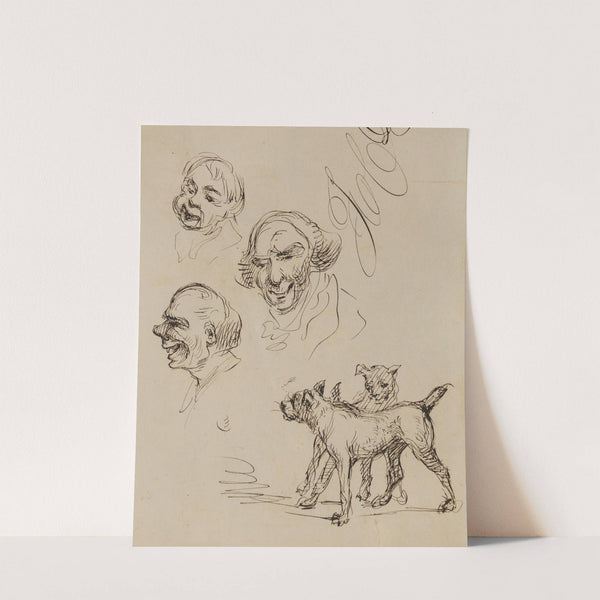 Three male heads and two dogs by Felix Octavius Carr Darley