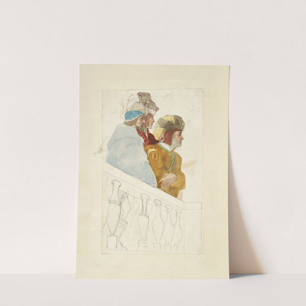 Three men behind a balustrad by Stewart Watson