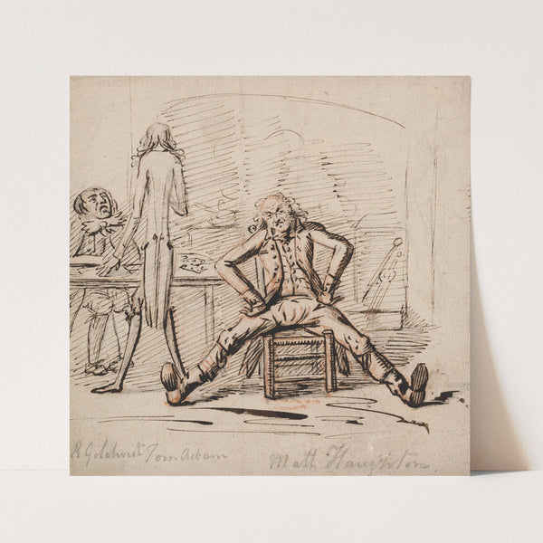 Three Men in a Room; Gilchrist Seated at a Table, Tom Adam standing, Seen from Behind, and Matt Haughton seated Legs Outspread and Arms Akimbo before a Fire by George Shepheard