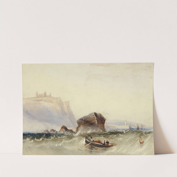 Three Men in Rowboat off Rocky Coast by Circle of Henry Barlow Carter