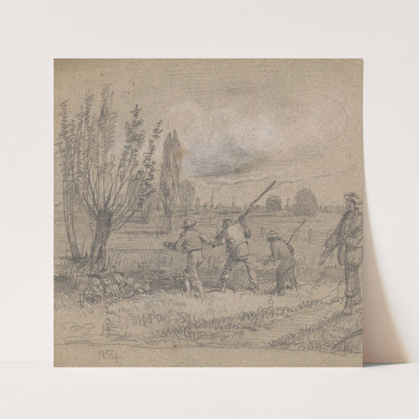 Three men standing at the edge of a pond (1854) by James Fuller Queen