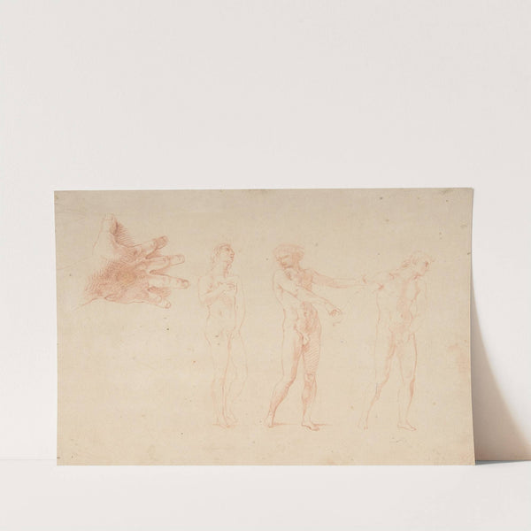 Three Nude Male Figures; Study of the Right Hand of the Figure on the Left by Pompeo Batoni