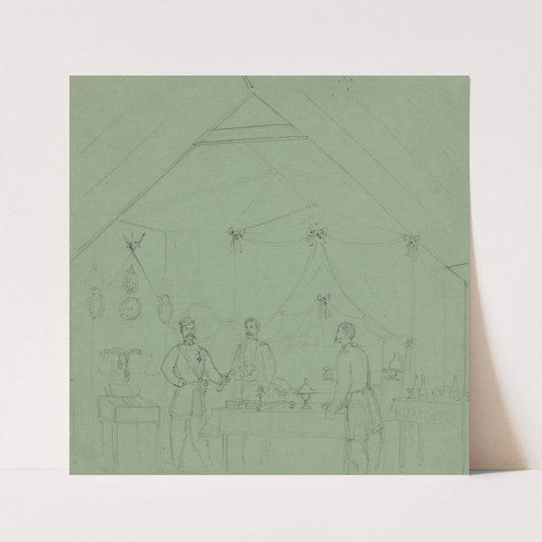 Three officers talking inside a tent (1860-1865) by Alfred Rudolph Waud