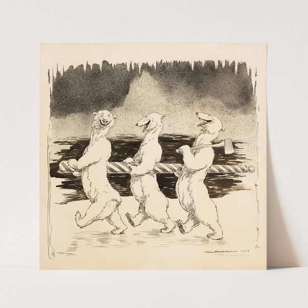 Three polar bears who have stolen the sign for the North Pole. (1906) by William Henry Walker