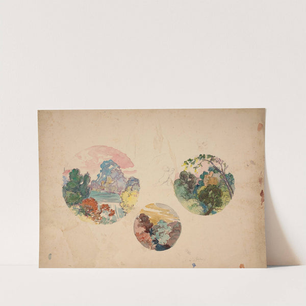 Three preparatory drawings for plates with landscapes by Félix Bracquemond