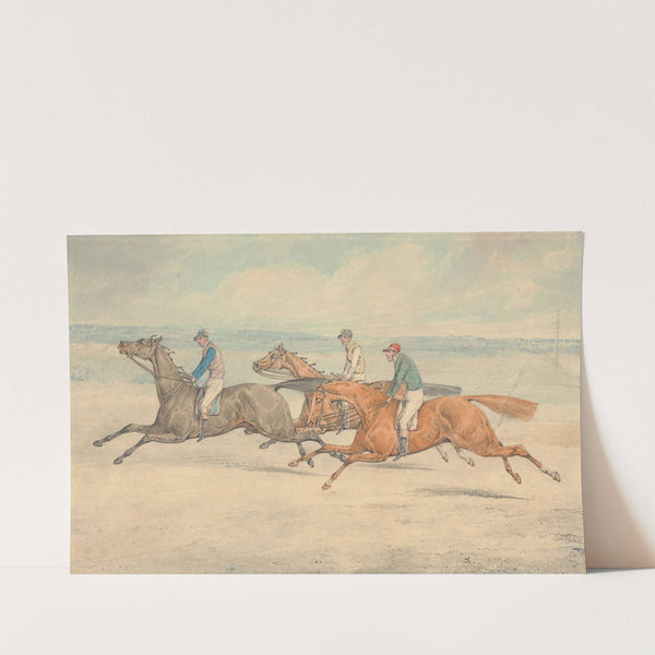 Three Racehorses with Jockeys Up Galloping in a Group to Left by Henry Thomas Alken