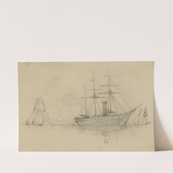 Three ships at sea by Alfred Rudolph Waud