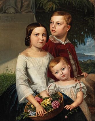 Three Siblings, In The Background The Bay Of Rio De Janeiro With The Sugarloaf Mountain