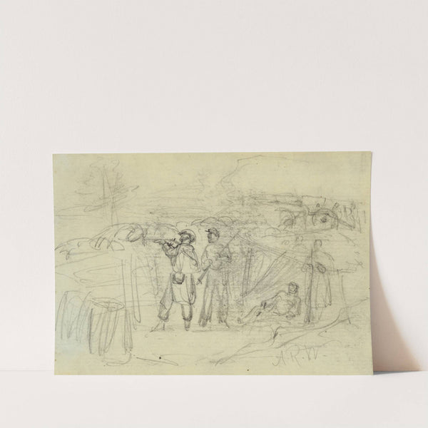 Three soldiers in a rifle pit by Alfred Rudolph Waud