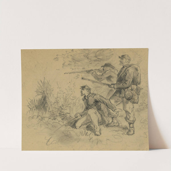 Three soldiers in action by Alfred Rudolph Waud