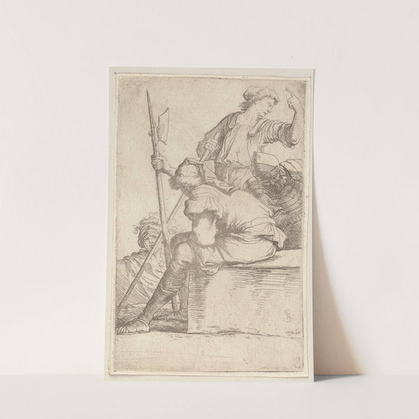 Three Soldiers, One Seated on a Square Block of Stone 2 (1656 - 1657) by Salvator Rosa