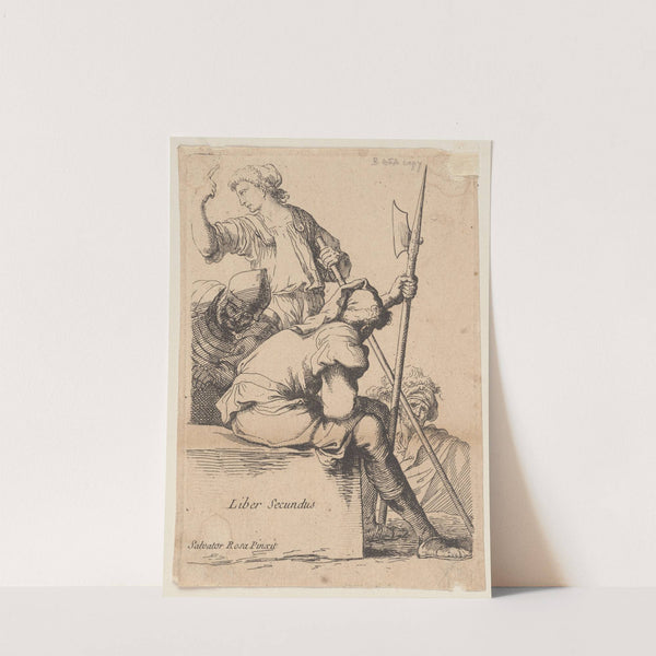 Three Soldiers, One Seated on a Square Block of Stone by Salvator Rosa