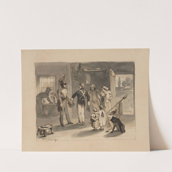 Three soldiers with a family and dog by Felix Octavius Carr Darley