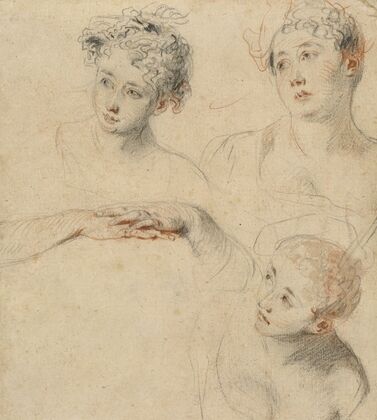 Three Studies of a Woman’s Head and a Study of Hands (recto)