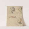 Three Studies of a Woman’s Head and a Study of Hands (recto) (1718-1719) by Jean-Antoine Watteau
