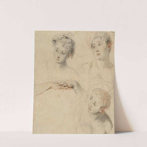 Three Studies of a Woman’s Head and a Study of Hands (recto) (1718-1719) by Jean-Antoine Watteau