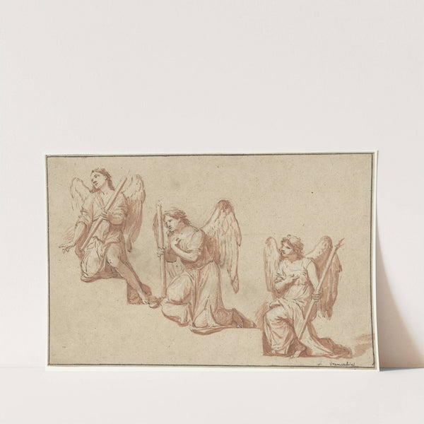Three Studies of Kneeling Angels Torches by Marcantonio Franceschini