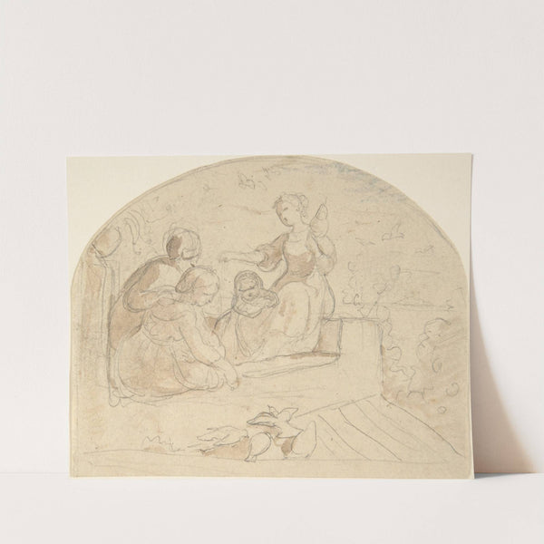 Three Women and a Child on a Roof by Adrian Ludwig Richter