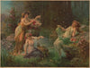 Three women in draped fabric with flowers and butterflies (1914)