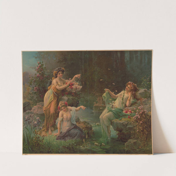 Three women in draped fabric with flowers and butterflies (1914) by Kunstanstalten A.G.