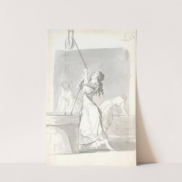 Three women, one in the foreground drawing water from a well, two in the background washing (1796–97) by Francisco de Goya