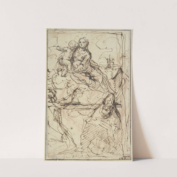 Thronende Madonna, vor ihr ein heiliger Bischof und ein weiterer Heiliger by Simone Cantarini