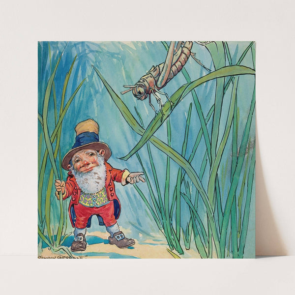 Thumbkins Ran Beneath the Bushes and Down the Tiny Path Until He Came to Where Tommy Grasshopper Sat Upon a Blade of Grass Swinging in the Breeze (1919) by Johnny Gruelle