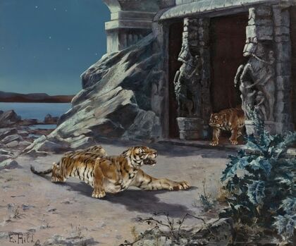 Tigers At A Temple Entrance