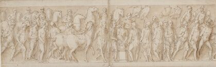 Tilfangetagne kvinder føres bort; livvagternes optog; Marcus Aurelius ofrer ved et alter; Marcus Aurelius betragter et angreb