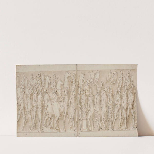 Tilfangetagne kvinder føres bort; livvagternes optog; Marcus Aurelius ofrer ved et alter; Marcus Aurelius betragter et angreb by Giovanni Guerra