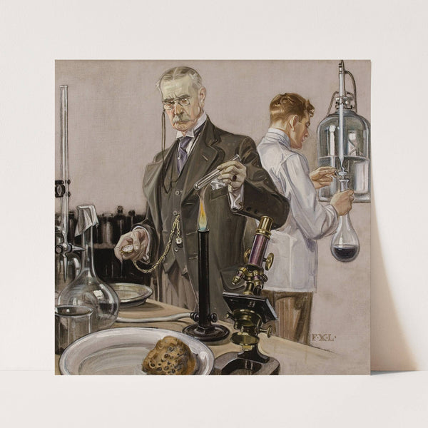 Timing an Experiment, Howard Watch ad illustration (1910) by Frank Xavier Leyendecker