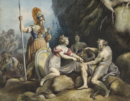 Timon of Athens, IV, 3, Timon giving away the gold to Phrynia and Timandra. (1829)