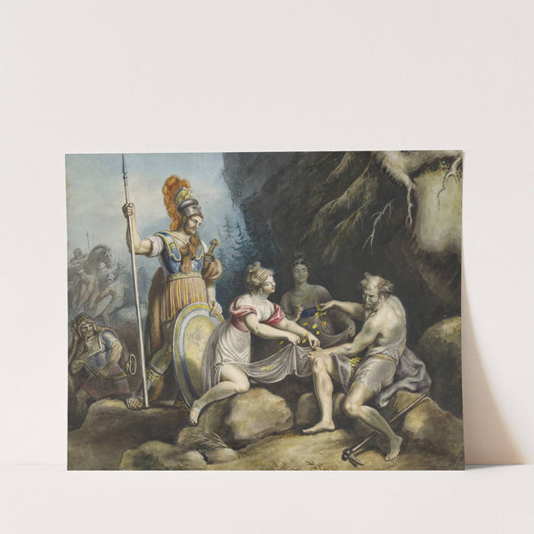 Timon of Athens, IV, 3, Timon giving away the gold to Phrynia and Timandra. (1829) by Johann Heinrich Ramberg