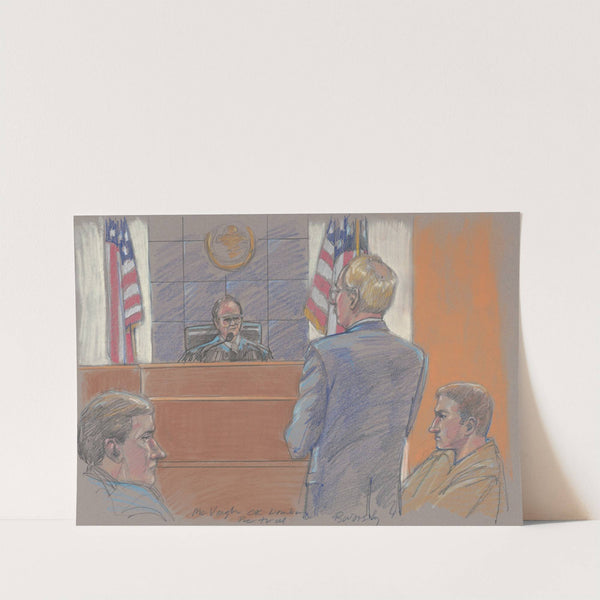 Timothy McVeigh with his lawyer before judge during his pre-trial hearing for his role in the Oklahoma City Bombing by Brigitte Woosley