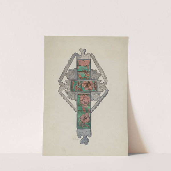 Tin and Painted Glass Cross, Church or Home Use by E. Boyd