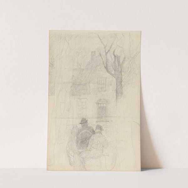 To figurer i karjol, hus og trær i bakgrunnen by Christian Krohg