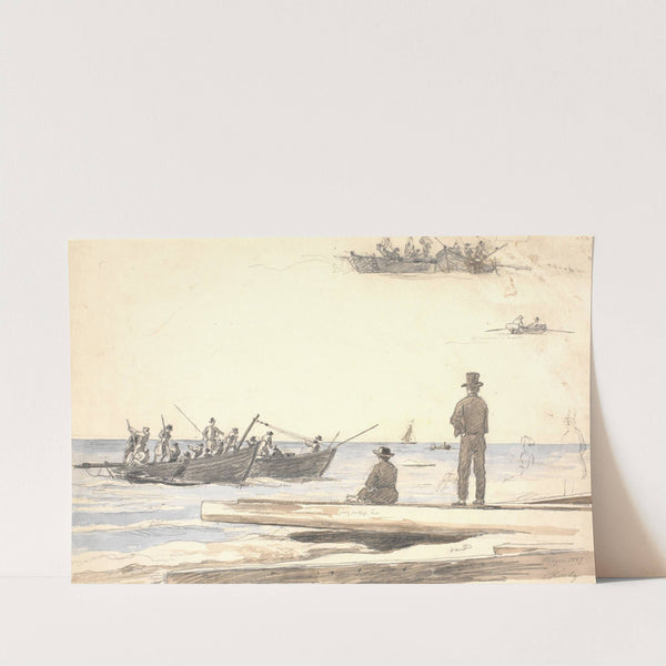 To fiskerbåde sejler ind mod Skagens strand by Martinus Rørbye