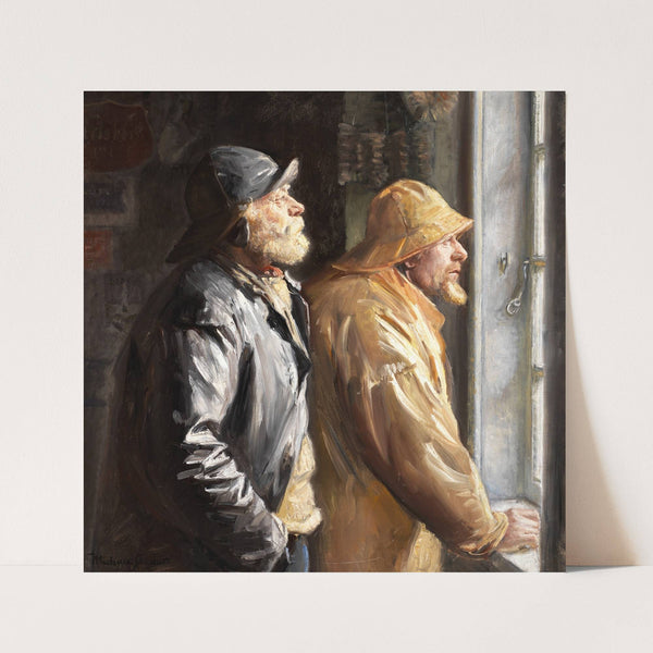 To Fiskere ved Vinduet i Butikken (1915) by Michael Ancher