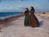 To fiskerkoner ved stranden i blæsevejr, Nordjylland