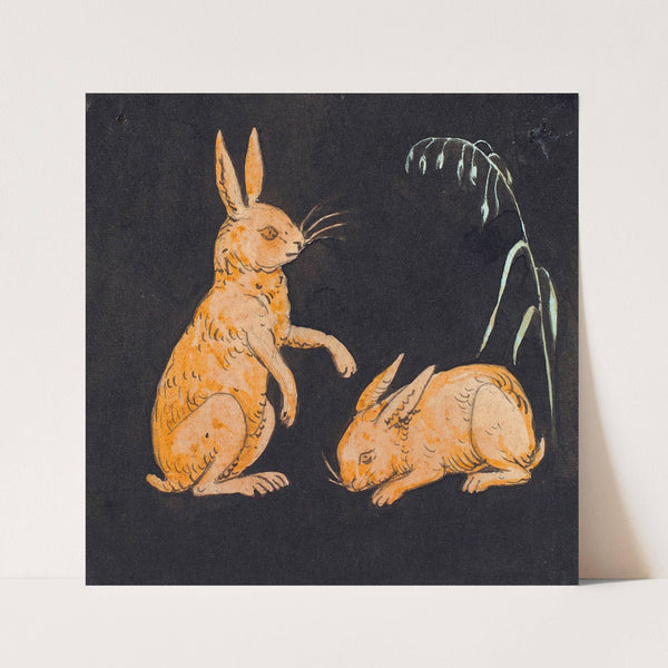 To harer (kaniner) på sort baggrund. Dekorativt udkast (1816 - 1875) by P. C. Skovgaard