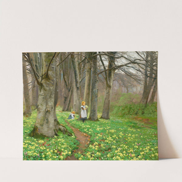 To piger plukker blomster i forårsskov (1903) by Hans Andersen Brendekilde